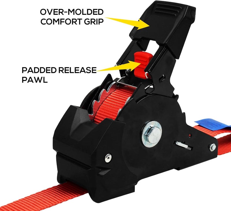 ANLU LOAD ANLULOAD Retractable Ratchet Strap(1 in x 9.8 ft),Ratchet Tie Down Strap for Motorcycles, Boats,Atvs,Utvs.W.L.L:700 Lbs/B.S:2,100 Lbs-(4Packs) (Red) - Image 4
